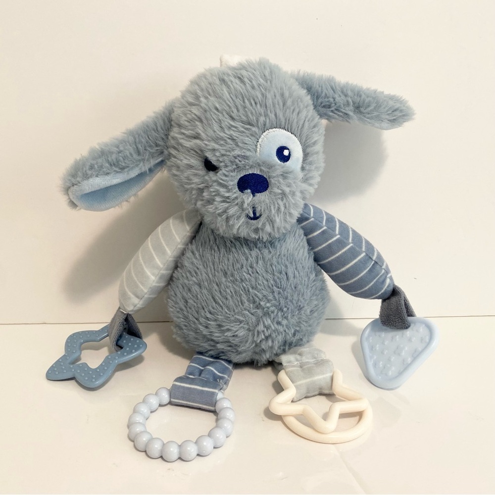 Dream Gro Blue Puppy Dog 10” Plush Activity Buddy Baby Lovey Boy Clip Toy Soft